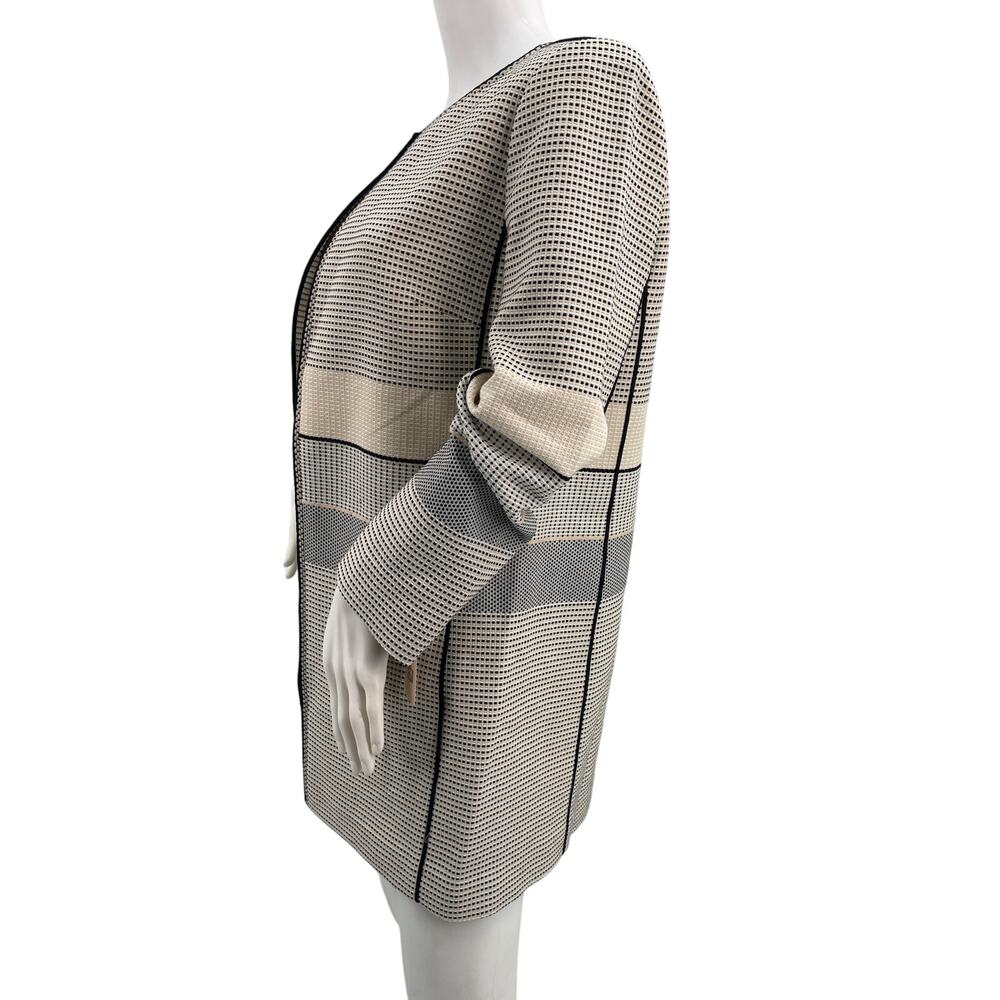 Lafayette 148 Jacket Women's Sz 10 PRIA Coat‎ Open Striped Tan Black Designer - Picture 5 of 10